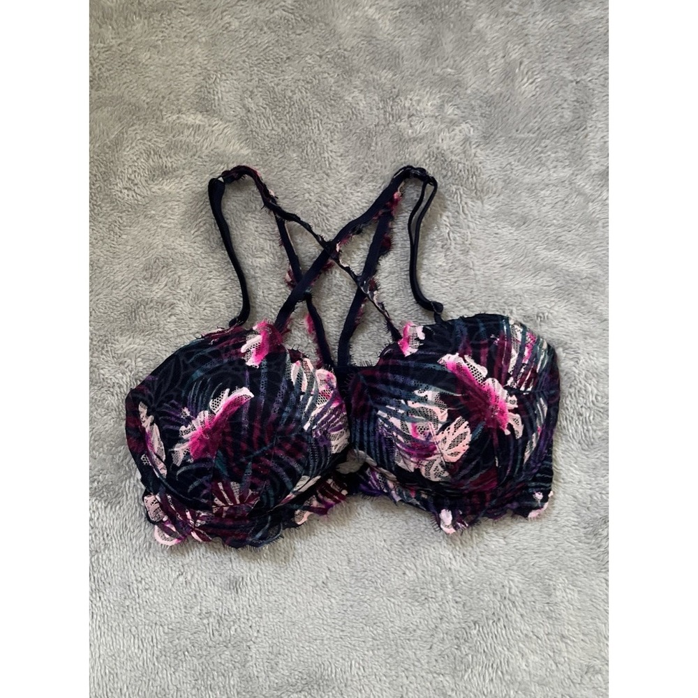 Victoria Secret Date Racerback Push Up Bra 34DD Front Closer Lace Strappy Back